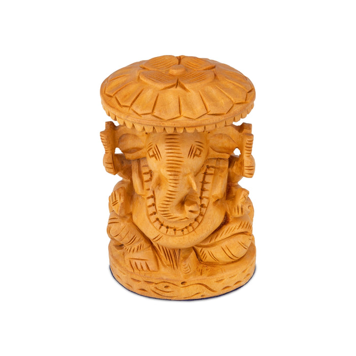 Ganapati Sitting on Base Murti - 0.5 x 0.25 Inches | Wooden Idol/ Vinayagar with Umbrella Statue for Worship