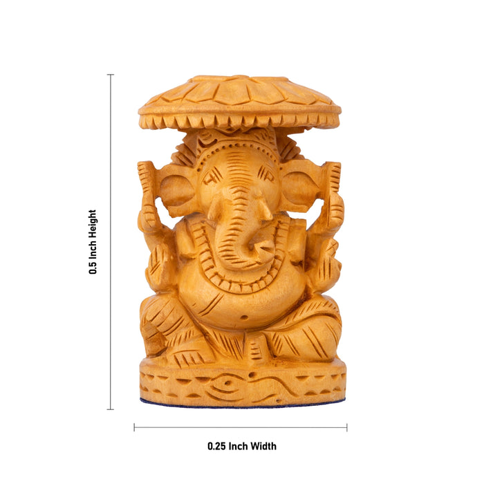 Ganapati Sitting on Base Murti - 0.5 x 0.25 Inches | Wooden Idol/ Vinayagar with Umbrella Statue for Worship