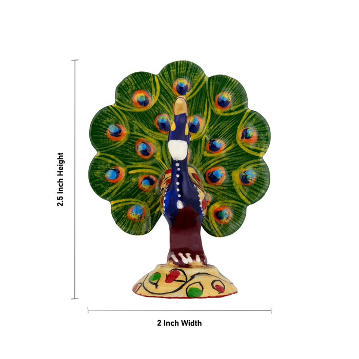Peacock Statue - 2.5 x 2 Inches | Painted Peacock Dancing Idol/ Metal Peacock Sculpture for Home Decor - Table Stand Accessories