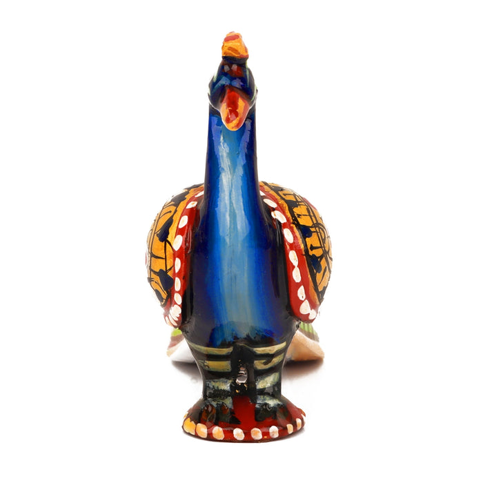 Peacock Statue - 3 x 3.5 Inches | Wooden Peacock Statue/ Painted Peacock Idol for Home Decor