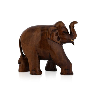 Wooden Trunk Up Elephant – 6.5 X 6.5 Inches | Carved Brown Elephant Idol / Home Decor Wooden Sculpture