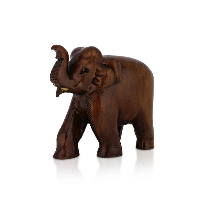 Elephant Statue - 6.5 x 6.5 Inch | Wooden Black Elephant Statue/ Elephant Idol for Home Decor - Table Stand Accessories