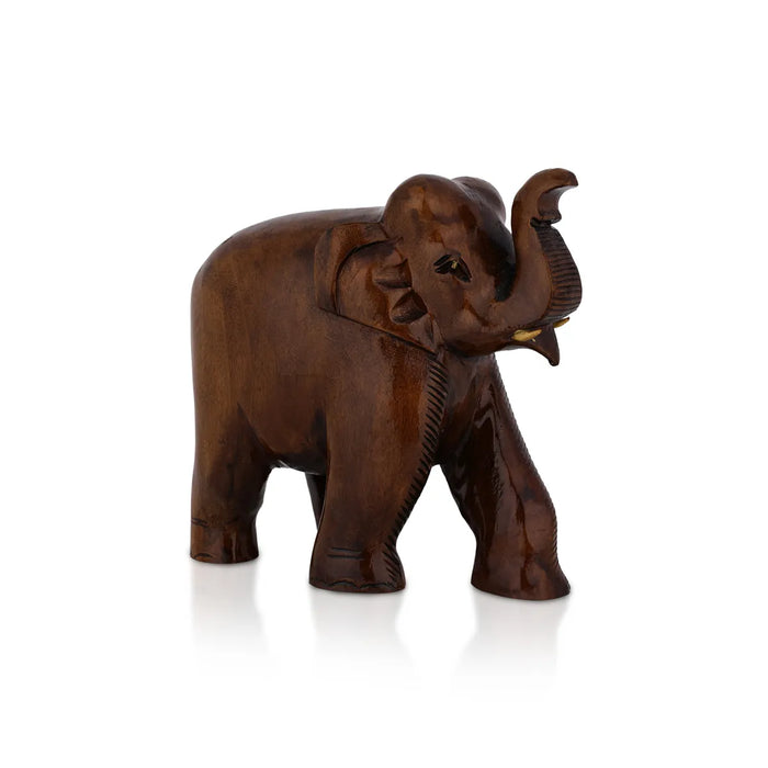 Elephant Statue - 6.5 x 6.5 Inch | Wooden Black Elephant Statue/ Elephant Idol for Home Decor - Table Stand Accessories