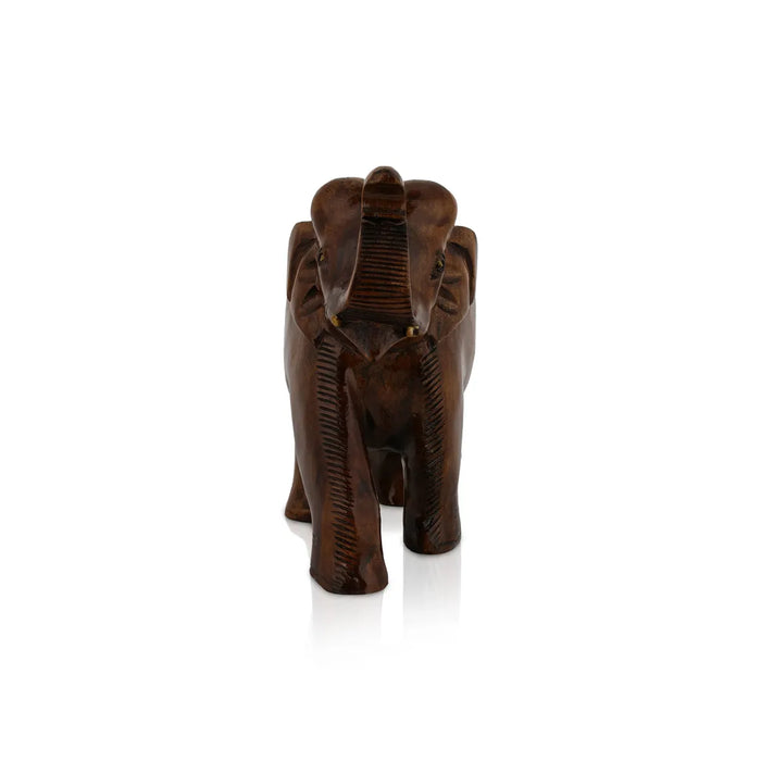 Wooden Trunk Up Elephant – 6.5 X 6.5 Inches | Carved Brown Elephant Idol / Home Decor Wooden Sculpture