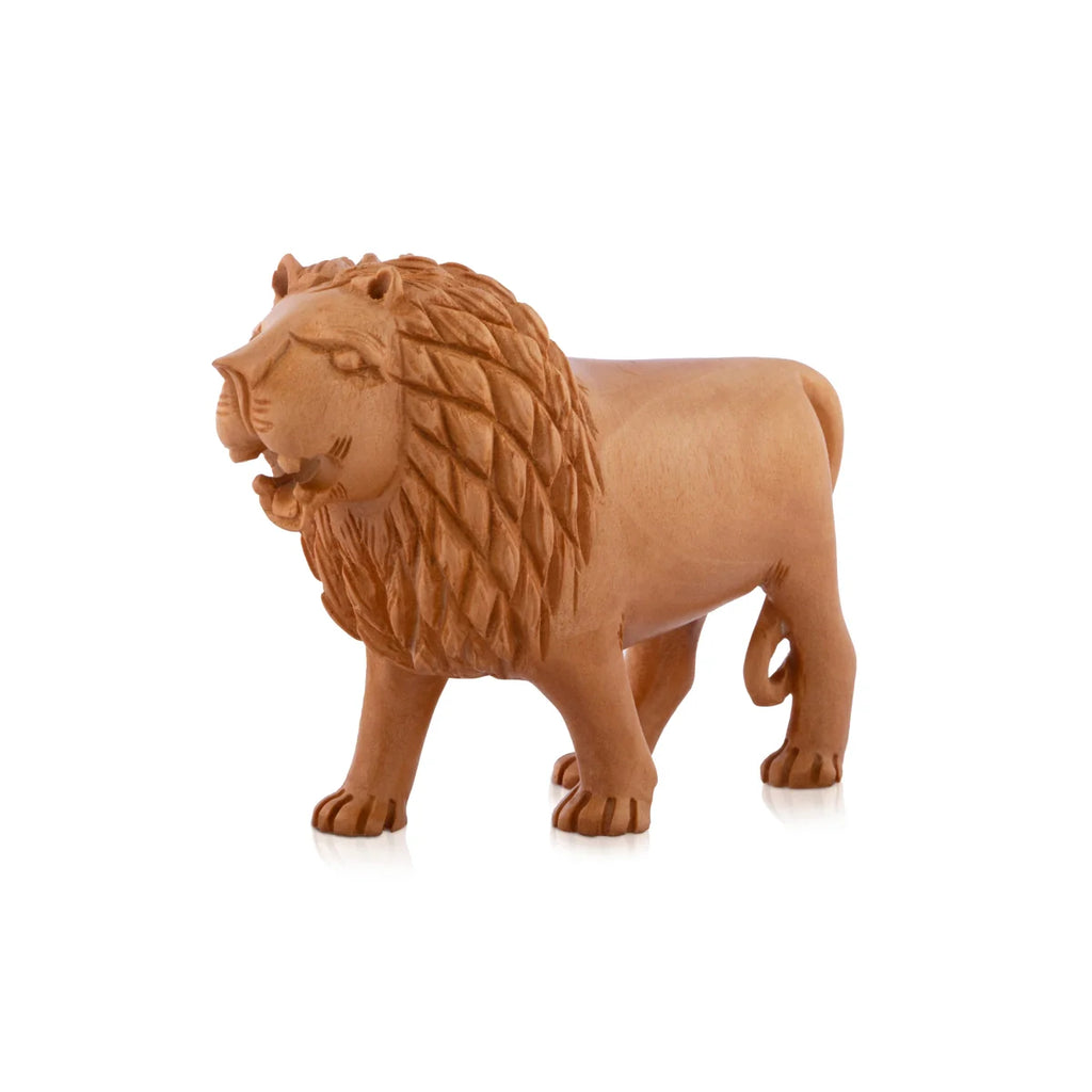 Lion Statue - 2.5 x 1.5 Inches | Lion Sculpture/ Wooden Statue for Pooja