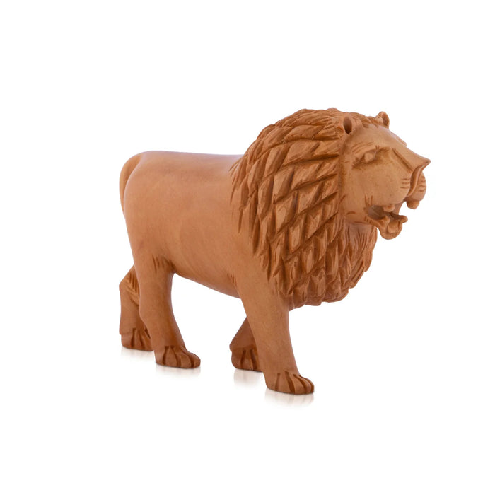 Lion Statue - 2.5 x 1.5 Inches | Lion Sculpture/ Wooden Statue for Pooja