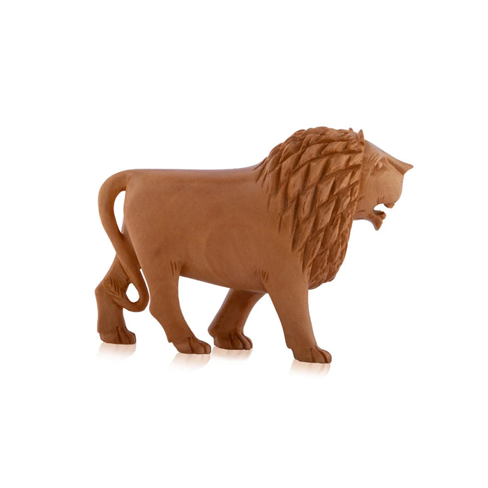 Lion Statue - 2.5 x 1.5 Inches | Lion Sculpture/ Wooden Statue for Pooja