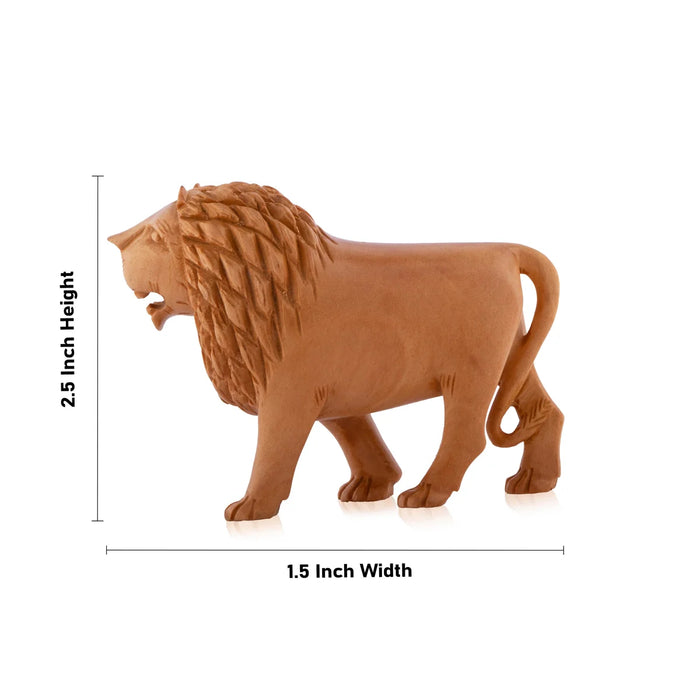 Lion Statue - 2.5 x 1.5 Inches | Lion Sculpture/ Wooden Statue for Pooja