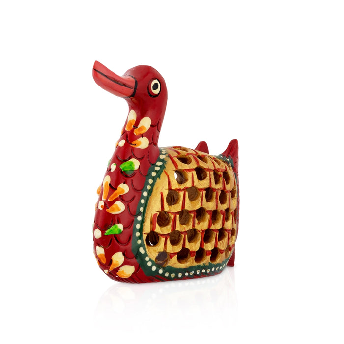 Duck Figurine - 3 x 3 Inches | Wooden Painted Duck Statue/ Cut out Design/ Duck Sculpture for Home Decor - Table Stand Accessories