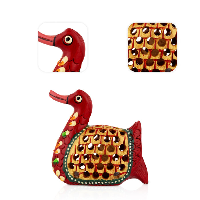 Duck Figurine - 3 x 3 Inches | Wooden Painted Duck Statue/ Cut out Design/ Duck Sculpture for Home Decor - Table Stand Accessories