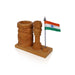Ashoka Pillar With Pen Stand And Flag - 5.25 X 5.5 Inches | Wooden Ashok Pillar & Pen Holder For Office Desk - Table Stand Accessories