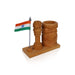 Ashoka Pillar With Pen Stand And Flag - 5.25 X 5.5 Inches | Wooden Ashok Pillar & Pen Holder For Office Desk - Table Stand Accessories