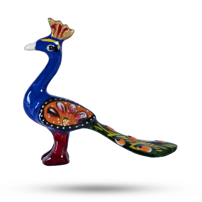 Painted Peacock Statue - 3.5 x 5.5 Inches | Metal Peacock Idol/ Peacock Figurine for Home