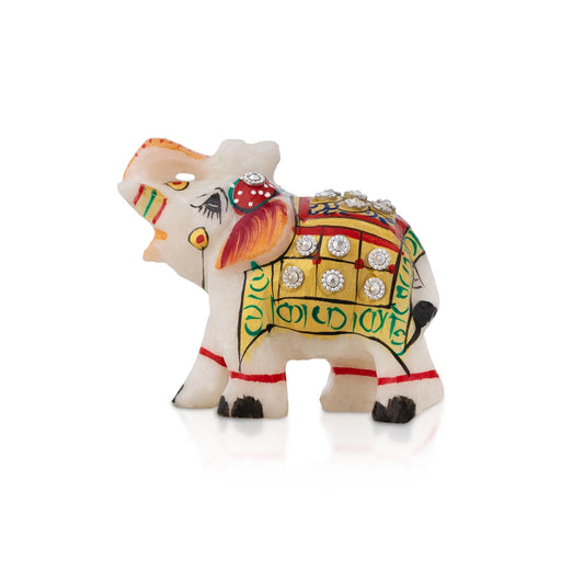 Elephant Statue Pair - 2.5 X 3 Inches | Marble Elephant Idol/ Painted Elephant Sculpture For Home Decor - Table Stand Accessories