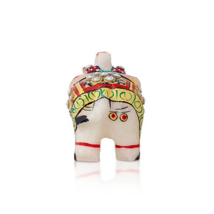 Elephant Statue Pair - 2.5 X 3 Inches | Marble Elephant Idol/ Painted Elephant Sculpture For Home Decor - Table Stand Accessories