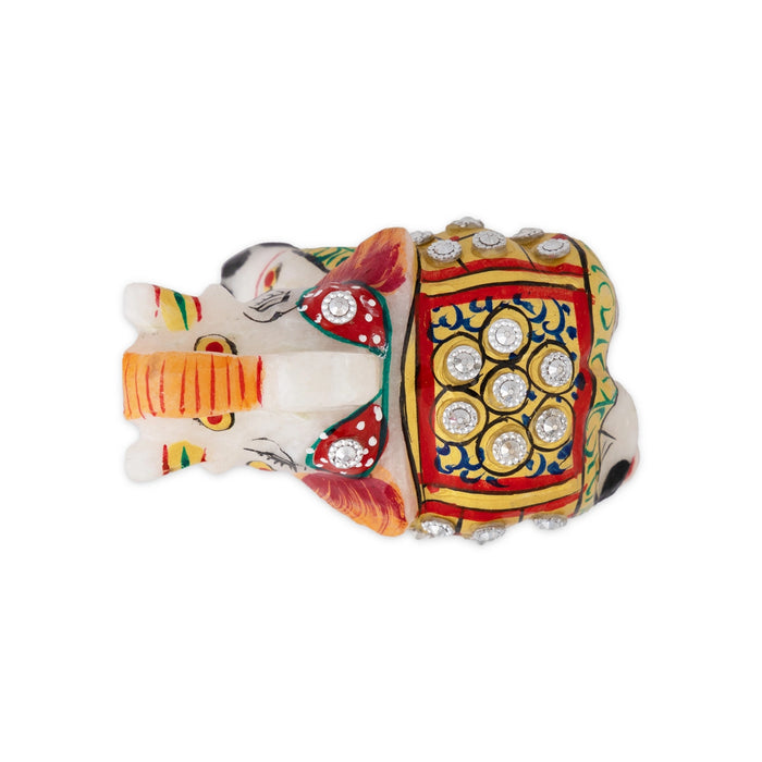 Elephant Statue Pair - 2.5 X 3 Inches | Marble Elephant Idol/ Painted Elephant Sculpture For Home Decor - Table Stand Accessories