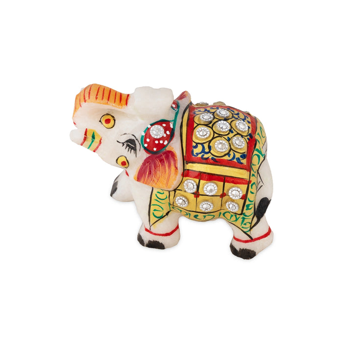 Elephant Statue Pair - 2.5 X 3 Inches | Marble Elephant Idol/ Painted Elephant Sculpture For Home Decor - Table Stand Accessories