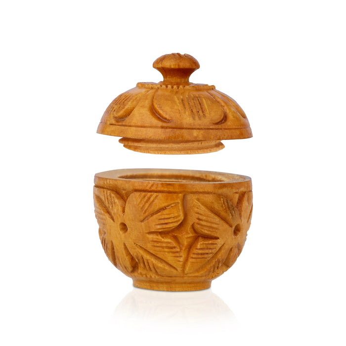 Kumkum Box - 2 x 1.5 Inches | Wooden Kumkum Bharani/ Sindoor Pot for Women & Pooja