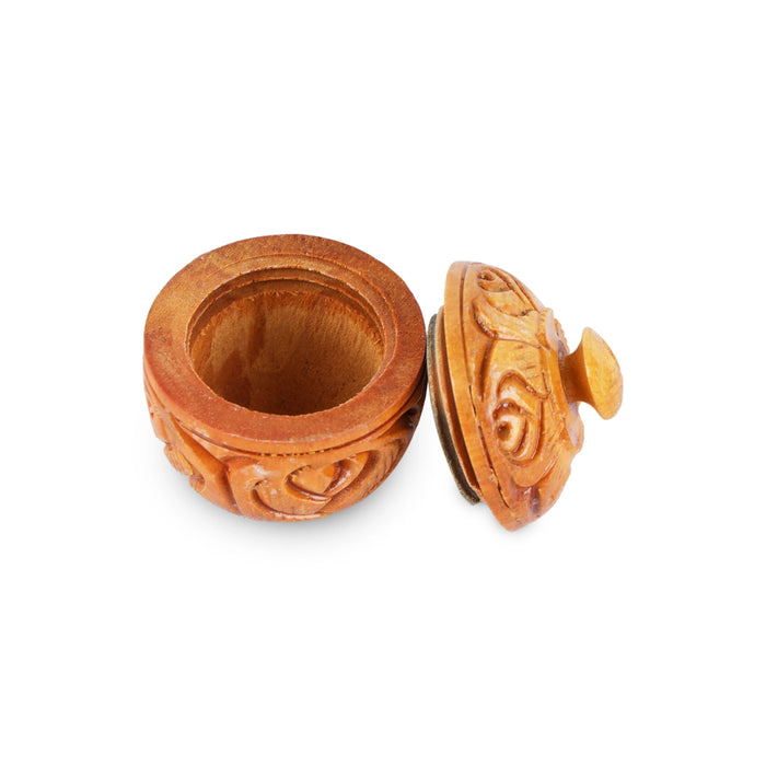 Kumkum Box - 0.5 x 1.5 Inches | Wooden Kumkum Bharani/ Hand Carved Sindoor Pot for Home - Sindoor Box