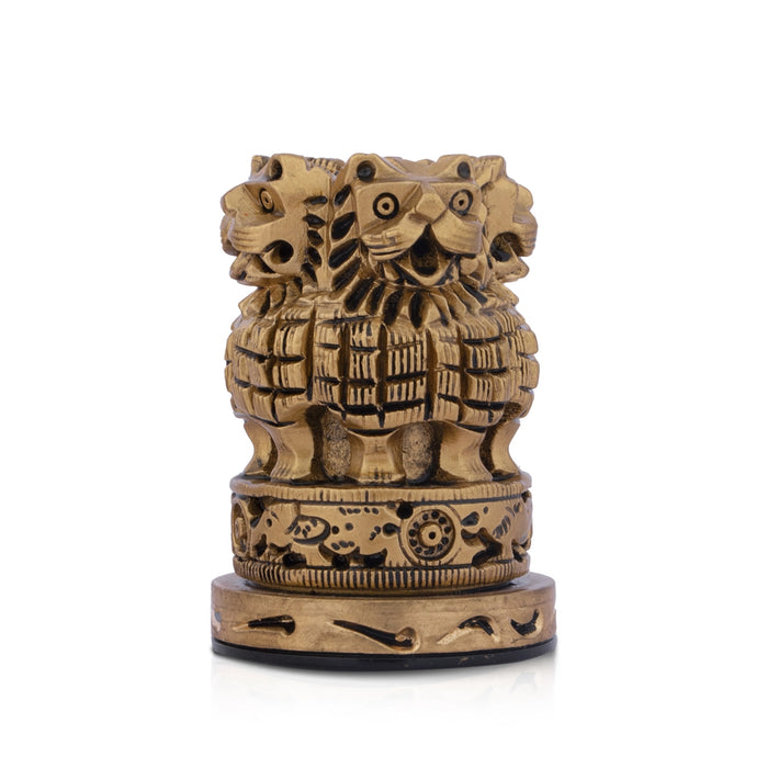 Ashok Head Statue - 3 x 1.75 Inches | Wooden Statue/ Brass Painted Ashok Head Idol for Home Decor - Table Stand Accessories