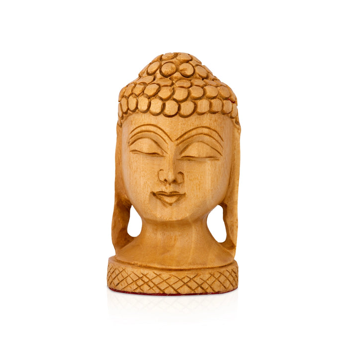 Buddha Head Statue - 3 x 2 Inches | Wooden Buddha Face Idol / Head Of Buddha Statue for Home Decor