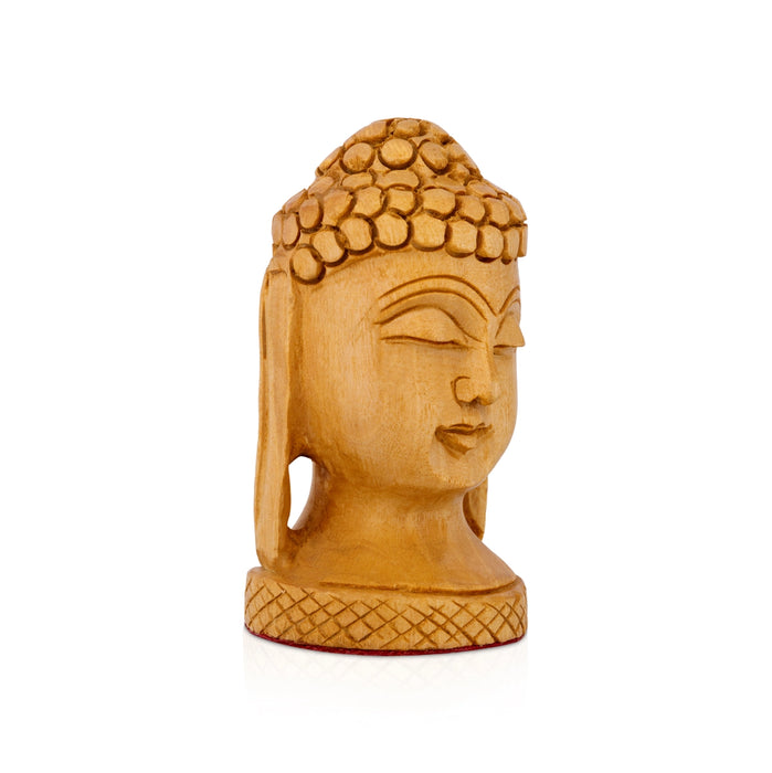 Buddha Head Statue - 3 x 2 Inches | Wooden Buddha Face Idol / Head Of Buddha Statue for Home Decor