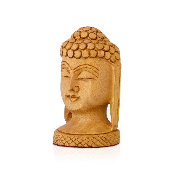 Buddha Head Statue - 3 x 2 Inches | Wooden Buddha Face Idol / Head Of Buddha Statue for Home Decor