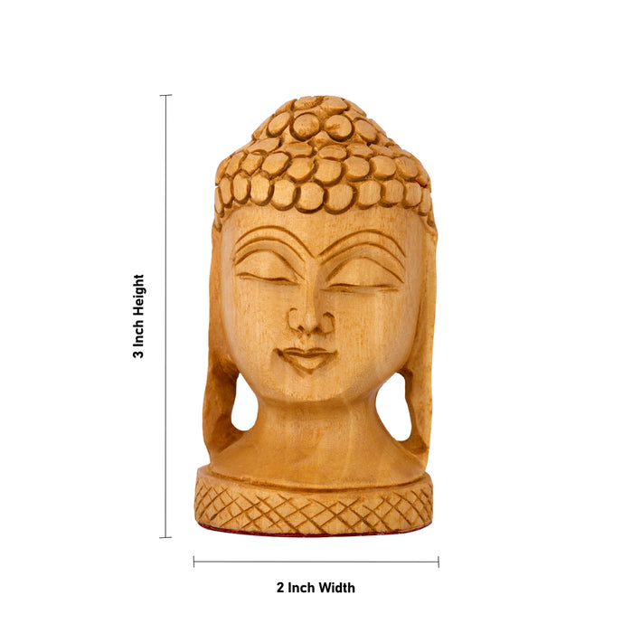 Buddha Head Statue - 3 x 2 Inches | Wooden Buddha Face Idol / Head Of Buddha Statue for Home Decor