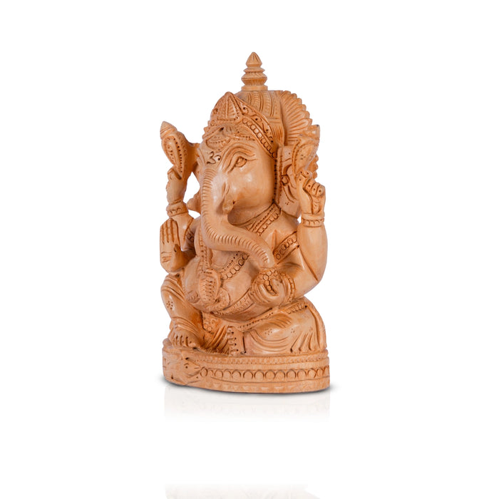 Ganapati Murti - 6 x 4 Inches | Wooden Idol / Sitting Vinayaka Statue/ Ganesha Murti for Worship