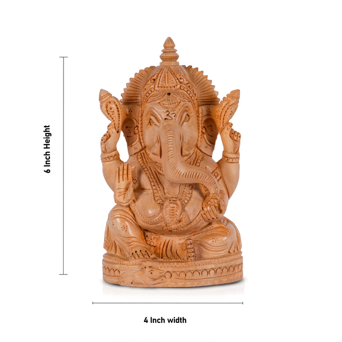 Ganapati Murti - 6 x 4 Inches | Wooden Idol / Sitting Vinayaka Statue/ Ganesha Murti for Worship