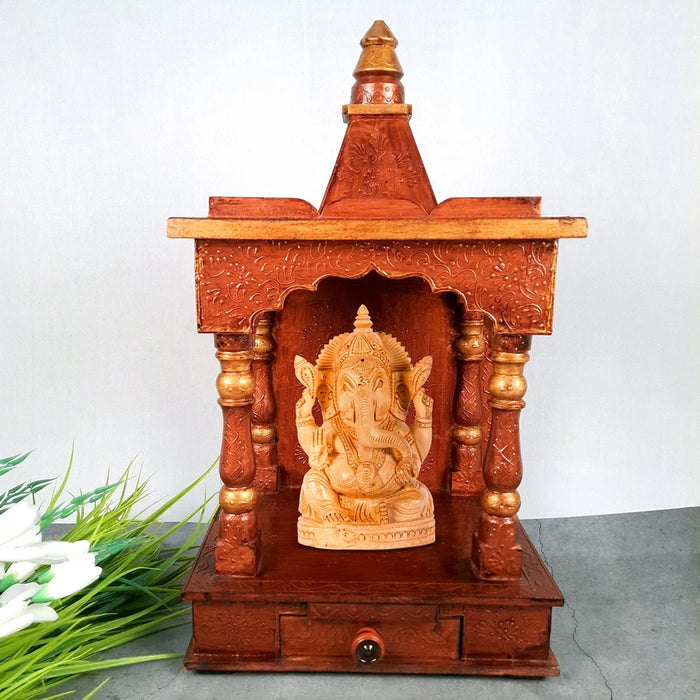 Ganapati Murti - 6 x 4 Inches | Wooden Idol / Sitting Vinayaka Statue/ Ganesha Murti for Worship