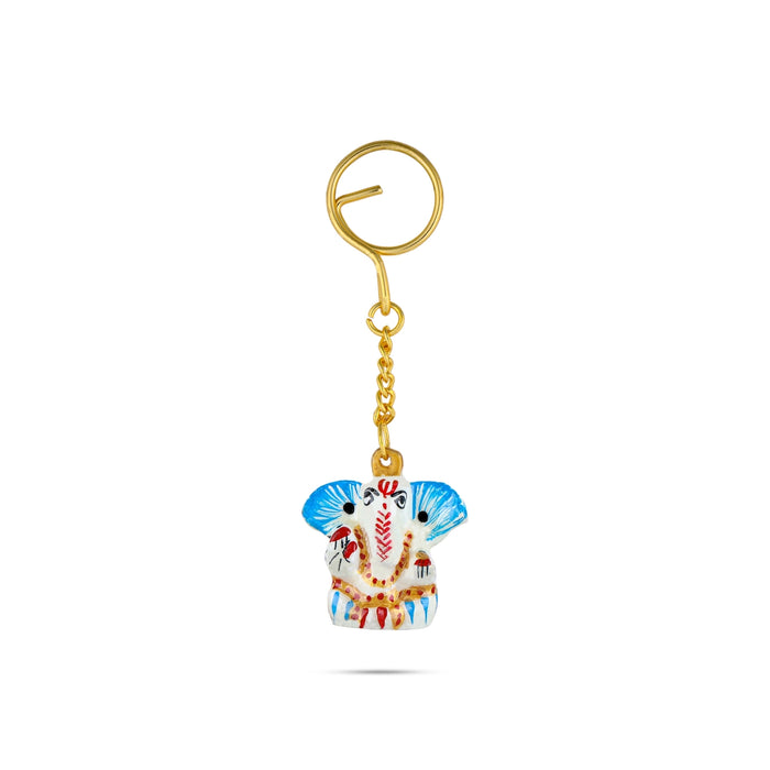 Ganesh Murti Deign Key Chain - 1.5 x 1.5 Inches | Metal Key Ring/ Painted Key Holder for Car And Bike - Key Chain & Key Holder