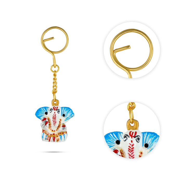 Ganesh Murti Deign Key Chain - 1.5 x 1.5 Inches | Metal Key Ring/ Painted Key Holder for Car And Bike - Key Chain & Key Holder
