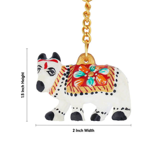 Cow Design Key Chain - 1.5 x 2 Inches | Metal Key Ring/ Painted Key Holder for Bike And Car - Key Chain & Key Holder