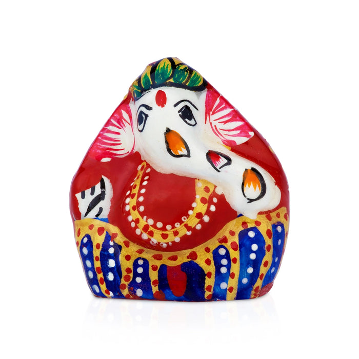 Decorative Coconut Ganesha - 1.5 x 1.25 Inches| Metal Painted Vinayagar Idol / Ganapati Statue For Pooja & Gifting