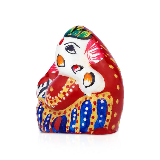 Decorative Coconut Ganesha - 1.5 x 1.25 Inches| Metal Painted Vinayagar Idol / Ganapati Statue For Pooja & Gifting - Aluminium Murties