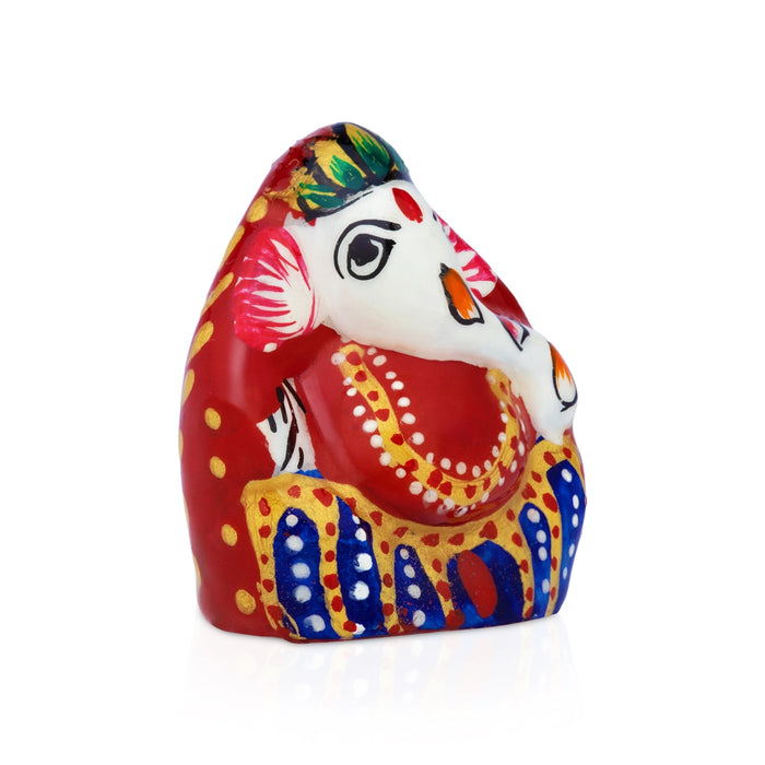 Decorative Coconut Ganesha - 1.5 x 1.25 Inches| Metal Painted Vinayagar Idol / Ganapati Statue For Pooja & Gifting
