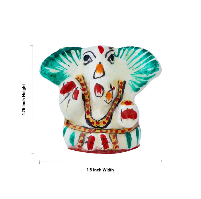 Ganesha with Big Ear Murti - 1.75 x 1.5 Inches | Metal Painted Ganapati Idol/ Vinayagar Statue for Home Decor