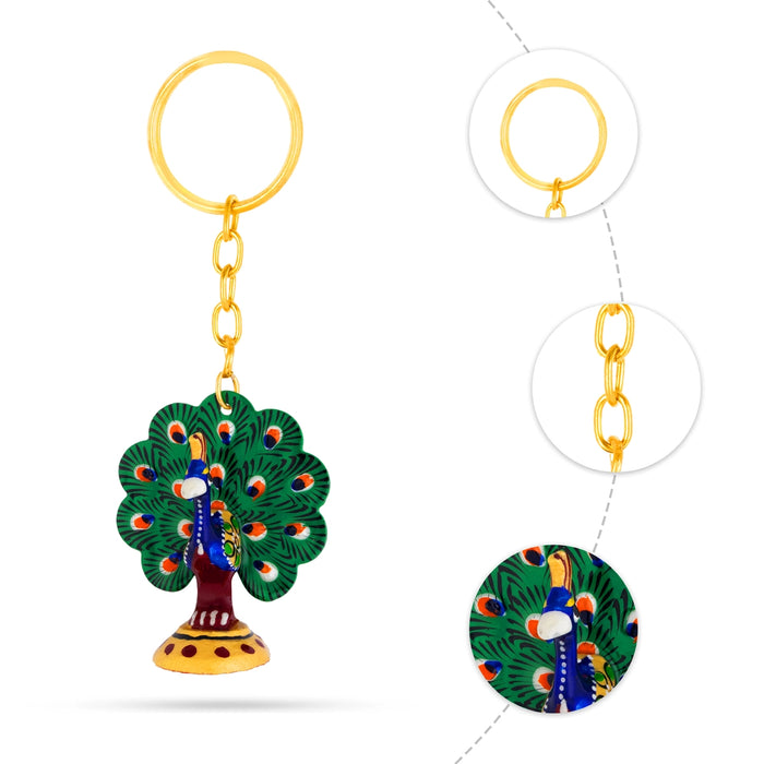 Peacock Statue Key Chain - 4.5 x 3 Inches | Metal Key Holder/ Painted Peacock Sculpture Key Ring for Bike - Key Chain & Key Holder
