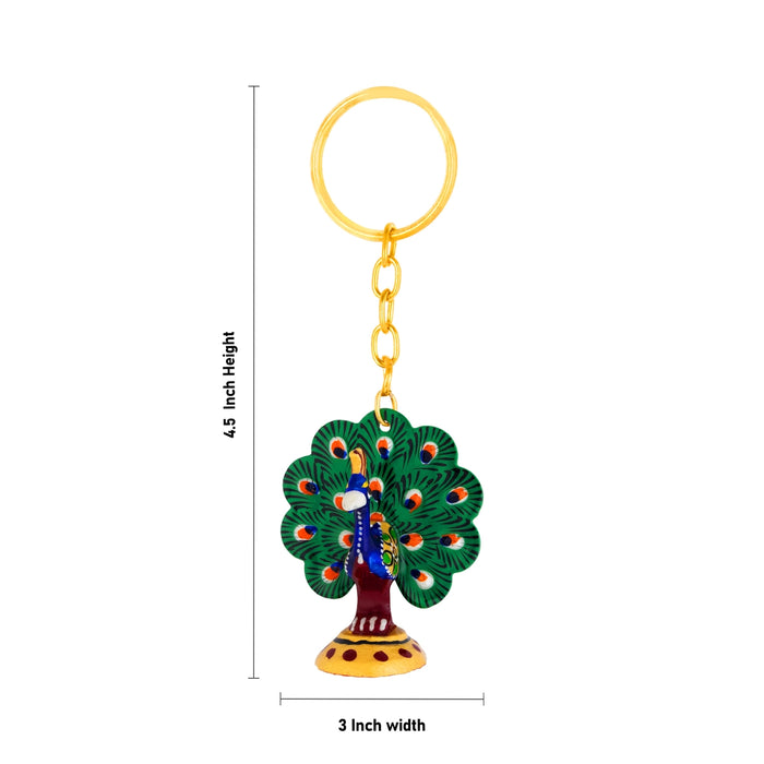 Peacock Statue Key Chain - 4.5 x 3 Inches | Metal Key Holder/ Painted Peacock Sculpture Key Ring for Bike - Key Chain & Key Holder