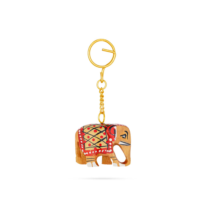Elephant Design Key Chain - 1.5 x 2 Inches | Wooden Key Ring/ Painted Key Holder for Bike And Car - Key Chain & Key Holder