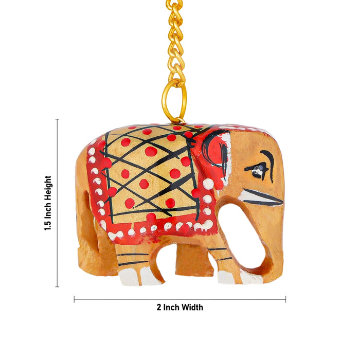 Elephant Design Key Chain - 1.5 x 2 Inches | Wooden Key Ring/ Painted Key Holder for Bike And Car - Key Chain & Key Holder