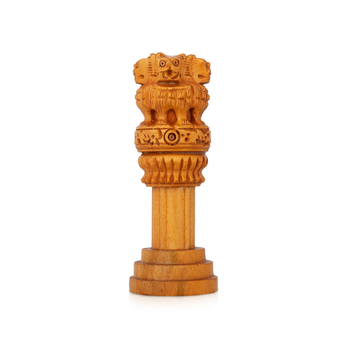 Ashoka Pillar - 4 x 1.5 Inches | Wood Sculpture/ Ashok Stambh/ Ashok Pillar For Desk Display And Office Decor