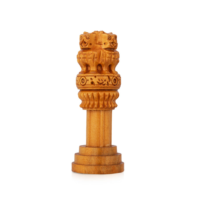 Ashoka Pillar - 4 x 1.5 Inches | Wood Sculpture/ Ashok Stambh/ Ashok Pillar For Desk Display And Office Decor