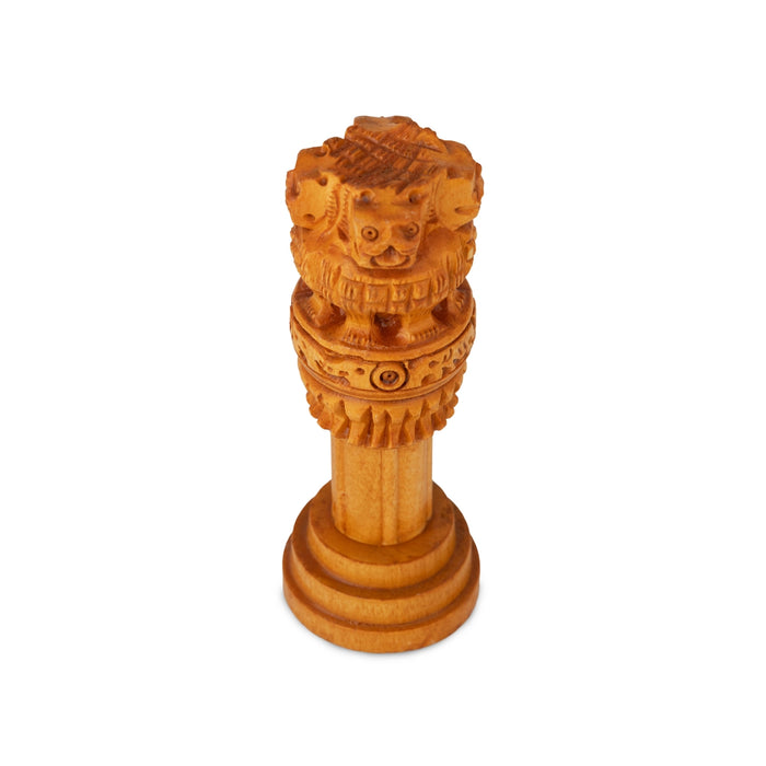 Ashoka Pillar - 4 x 1.5 Inches | Wood Sculpture/ Ashok Stambh/ Ashok Pillar For Desk Display And Office Decor