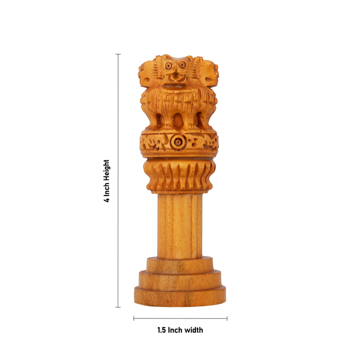 Ashoka Pillar - 4 x 1.5 Inches | Wood Sculpture/ Ashok Stambh/ Ashok Pillar For Desk Display And Office Decor