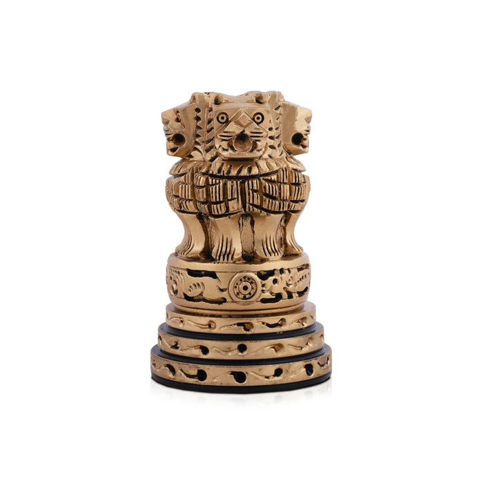 Ashok Head Statue - 4 x 2.5 Inches | Wooden Statue/ Brass Painted Ashok Head Idol for Home Decor