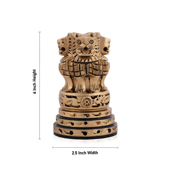 Ashok Head Statue - 4 x 2.5 Inches | Wooden Statue/ Brass Painted Ashok Head Idol for Home Decor