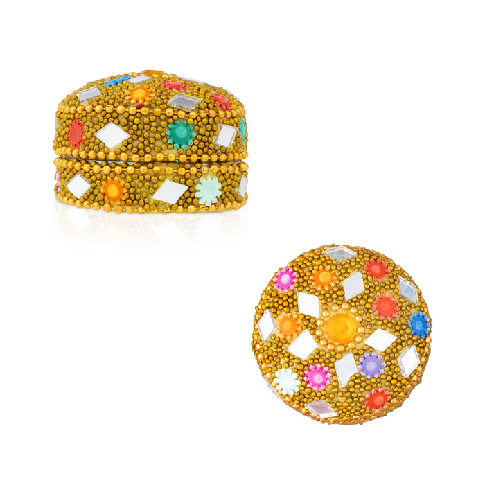 Kumkum Box - 1.25 x 1.5 Inches | Round Metal Lakh Kumkum Dabbi/ Sindoor Box for Pooja & Return Gifts