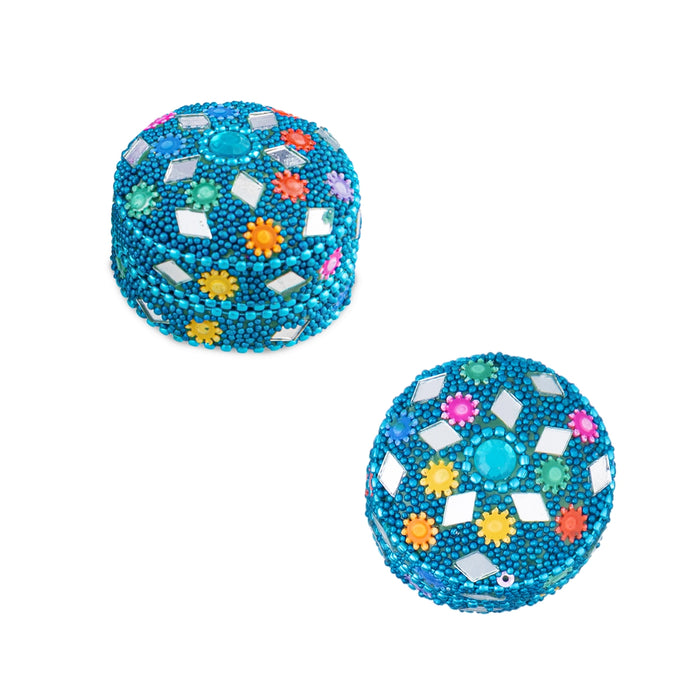 Kumkum Box - 1.25 x 1.5 Inches | Round Metal Lakh Kumkum Dabbi/ Sindoor Box for Pooja & Return Gifts